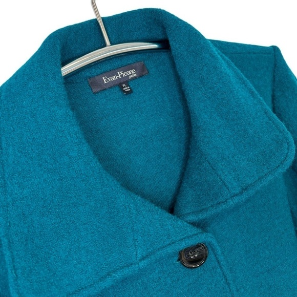 EVAN-PICONE 100% WOOL 3-BUTTON COLLARED TEAL CARDIGAN BLAZER, 3/4 SLEEVE, PL - Picture 2 of 10